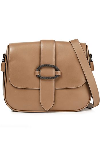 BRUNELLO CUCINELLI Bead-embellished leather shoulder bag