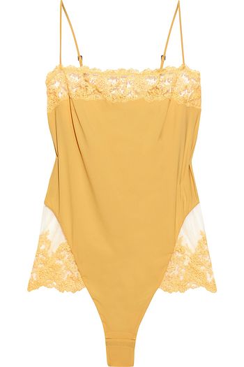 LA PERLA Rugiada jersey and embroidered tulle bodysuit