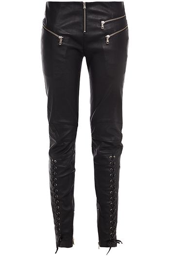 PIERRE BALMAIN Moto-style lace-up leather skinny pants