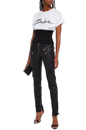 PIERRE BALMAIN Moto-style lace-up leather skinny pants