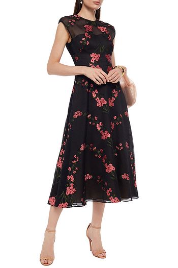 LELA ROSE Silk-blend floral-jacquard midi dress