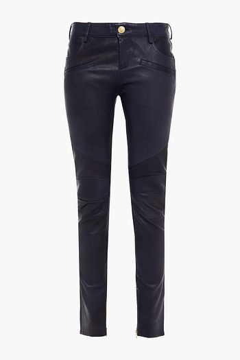 PIERRE BALMAIN Moto-style burnished-leather skinny pants