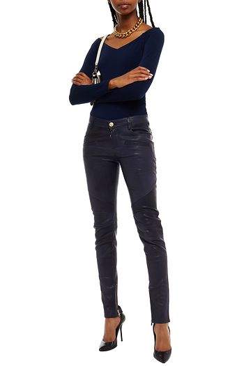 PIERRE BALMAIN Moto-style burnished-leather skinny pants