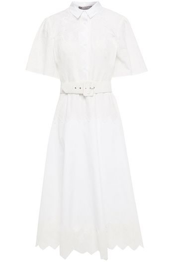 LELA ROSE Belted broderie anglaise-paneled cotton-blend poplin midi shirt dress