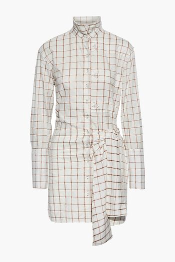CHLOÉ Tie-front checked cotton-blend mini shirt dress