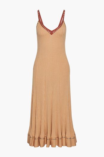 CHLOÉ Eyelet-embellished ribbed silk-blend midi dress