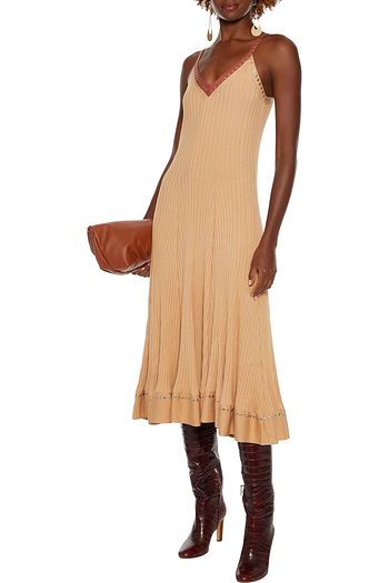 CHLOÉ Eyelet-embellished ribbed silk-blend midi dress