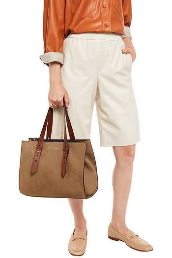 BRUNELLO CUCINELLI Tote Bag aus Veloursleder mit Zierperlen und Lederbesatz
