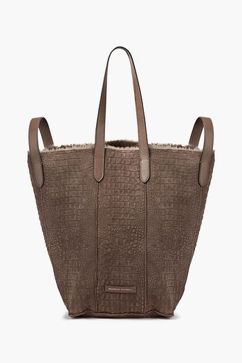 BRUNELLO CUCINELLI Tote Bag aus Shearling mit Krokodileffekt und Zierperlen