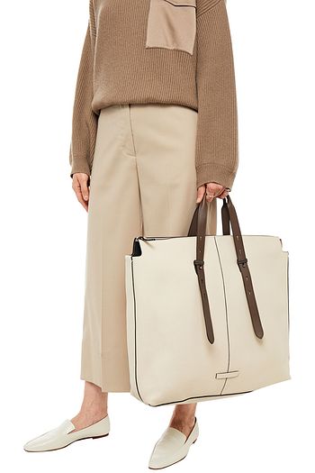 BRUNELLO CUCINELLI Bead-embellished pebbled-leather tote