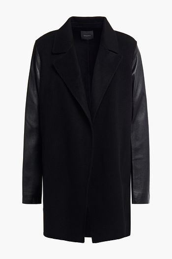 THEORY Clairene C leather-paneled wool and cashmere-blend felt coat