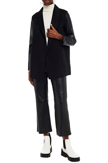 THEORY Clairene C leather-paneled wool and cashmere-blend felt coat