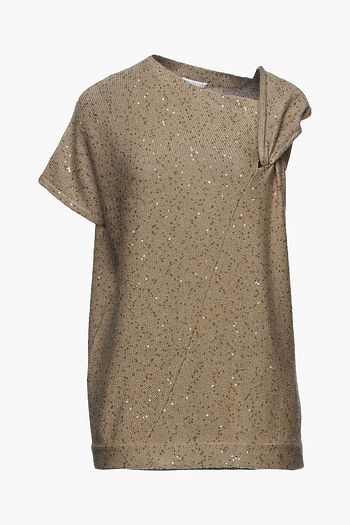 BRUNELLO CUCINELLI Twist-front sequin-embellished cashmere and silk-blend top