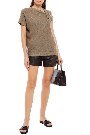 BRUNELLO CUCINELLI Twist-front sequin-embellished cashmere and silk-blend top