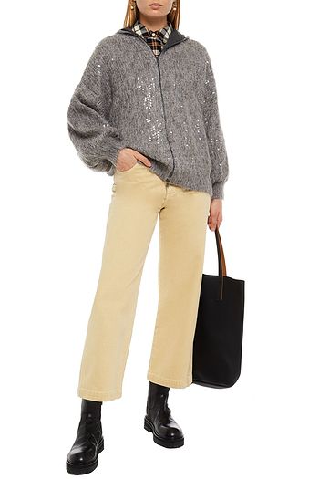 BRUNELLO CUCINELLI Oversized embellished brushed knitted hoodie