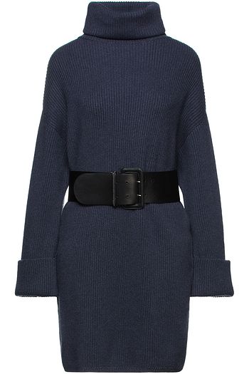 BRUNELLO CUCINELLI Belted embellished ribbed cashmere mini dress