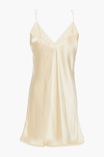 SIMONE PÉRÈLE Pensée lace-up crocheted lace-trimmed silk-blend satin chemise
