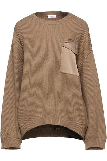 BRUNELLO CUCINELLI Pullover aus geripptem Kaschmir mit Satinbesatz und Verzierung