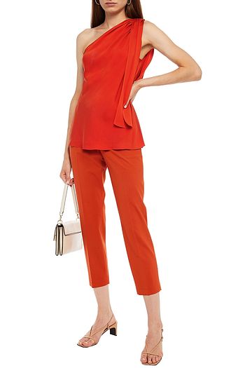 THEORY One-shoulder draped stretch-silk top