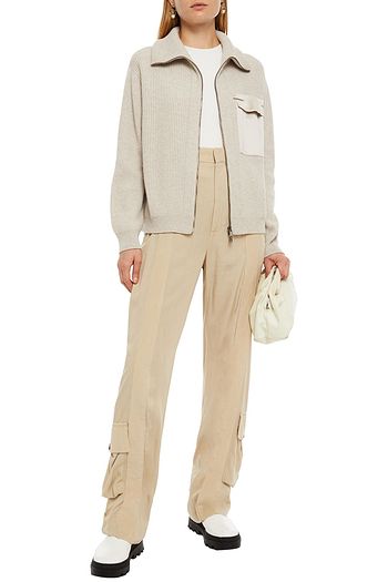 BRUNELLO CUCINELLI Satin-trimmed embellished ribbed cashmere cardigan