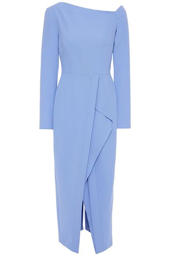 ROLAND MOURET Trevi off-the-shoulder draped wool-crepe midi dress
