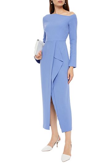 ROLAND MOURET Trevi off-the-shoulder draped wool-crepe midi dress