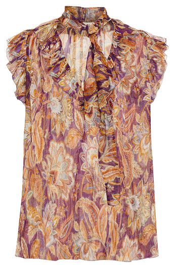 ZIMMERMANN Ladybeetle Flutter pussy-bow metallic printed silk-blend crepon top