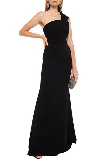 ROLAND MOURET Gosford one-shoulder knotted wool-crepe gown
