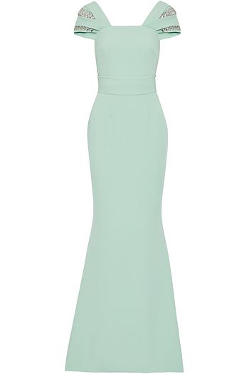 SAFIYAA Fluted crystal-embellished stretch-crepe gown
