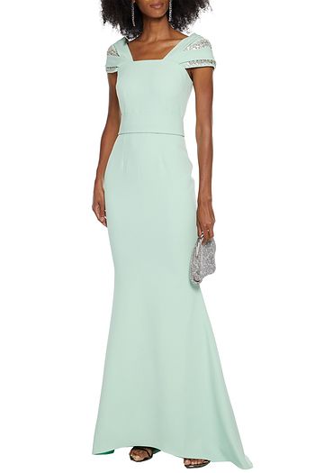 SAFIYAA Fluted crystal-embellished stretch-crepe gown
