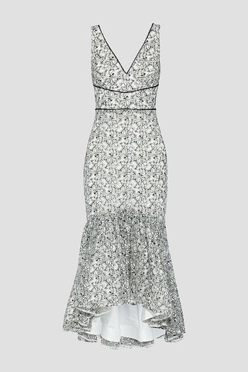 ML MONIQUE LHUILLIER Fluted embroidered tulle midi dress