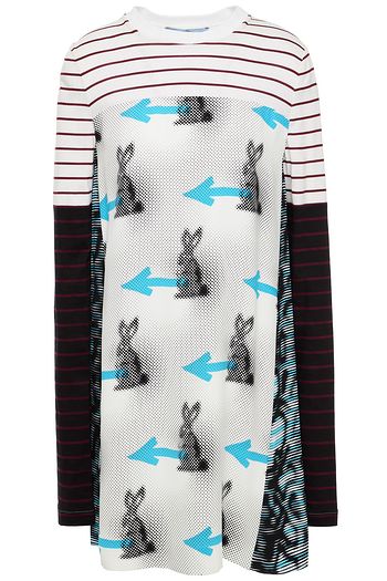 PRADA Printed satin crepe-paneled striped jersey mini dress
