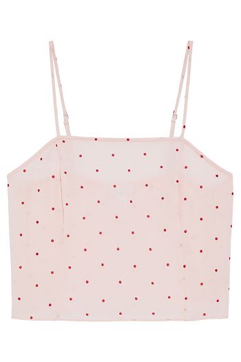 FLEUR DU MAL Cropped embroidered silk-crepe camisole