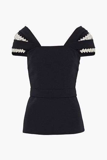SAFIYAA Belted crystal-embellished crepe top