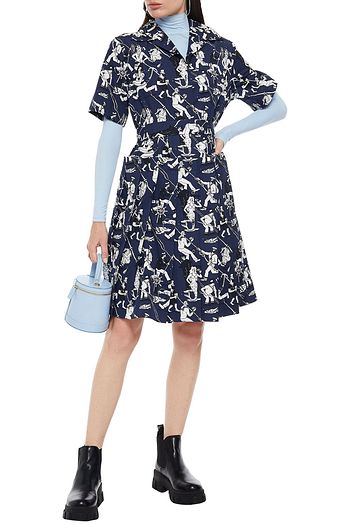 PRADA Hemdkleid aus Baumwollpopeline mit Print und Falten