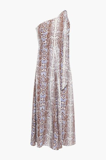 ZIMMERMANN Midikleid aus Crêpe de Chine aus Seide mit Schlangenprint und asymmetrischer Schulterpartie