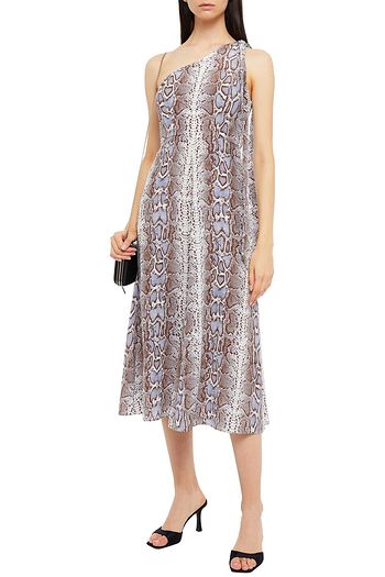 ZIMMERMANN Midikleid aus Crêpe de Chine aus Seide mit Schlangenprint und asymmetrischer Schulterpartie