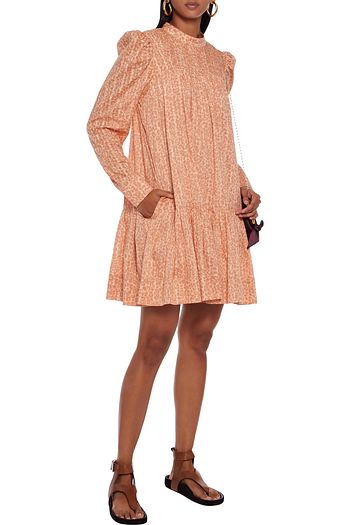 ULLA JOHNSON Amira Minikleid aus Baumwoll-Walkstoff mit Leopardenprint und Biesen
