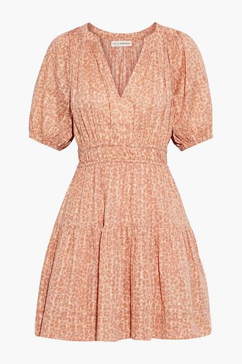 ULLA JOHNSON Mariana Minikleid aus Baumwoll-Voile mit Leopardenprint und Biesen