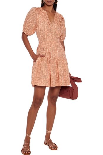 ULLA JOHNSON Mariana Minikleid aus Baumwoll-Voile mit Leopardenprint und Biesen
