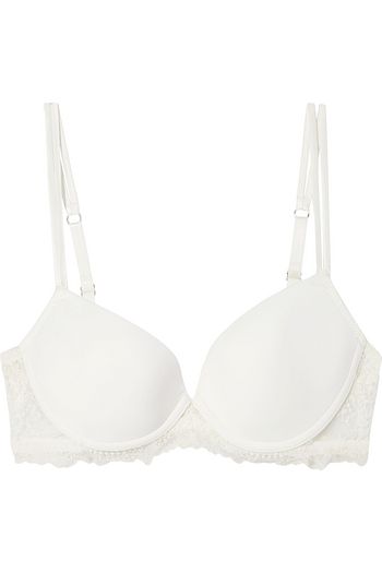 I.D. SARRIERI Anna embroidered tulle and lace-trimmed stretch-jersey underwired push-up bra