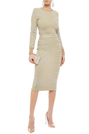 HERVÉ LÉGER Metallic zebra-jacquard pencil skirt