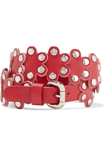 RED(V) Flower Puzzle studded leather wrap bracelet