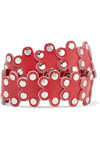 RED(V) Flower Puzzle studded leather wrap bracelet