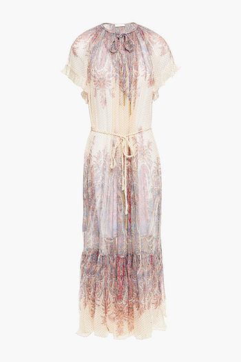 ZIMMERMANN Midikleid aus Seidenkrepon mit Print, Raffung und Gürtel