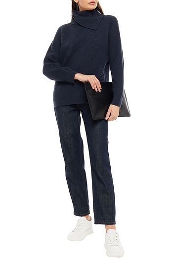 BRUNELLO CUCINELLI Bead-embellished ribbed cashmere turtleneck sweater