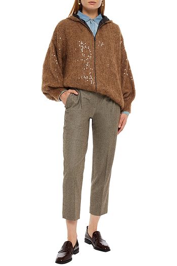 BRUNELLO CUCINELLI Oversized embellished brushed knitted hoodie