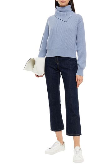 BRUNELLO CUCINELLI Bead-embellished ribbed cashmere turtleneck sweater