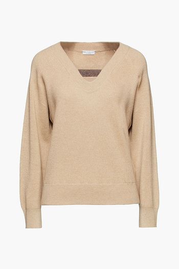 BRUNELLO CUCINELLI Bead-embellished ribbed cashmere sweater