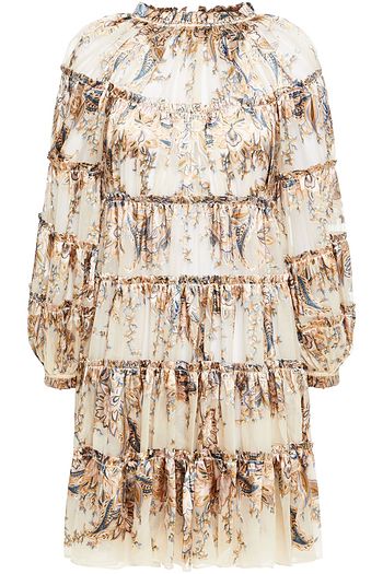 ZIMMERMANN Minikleid aus Satin mit Ausbrennmuster, Raffung und Print